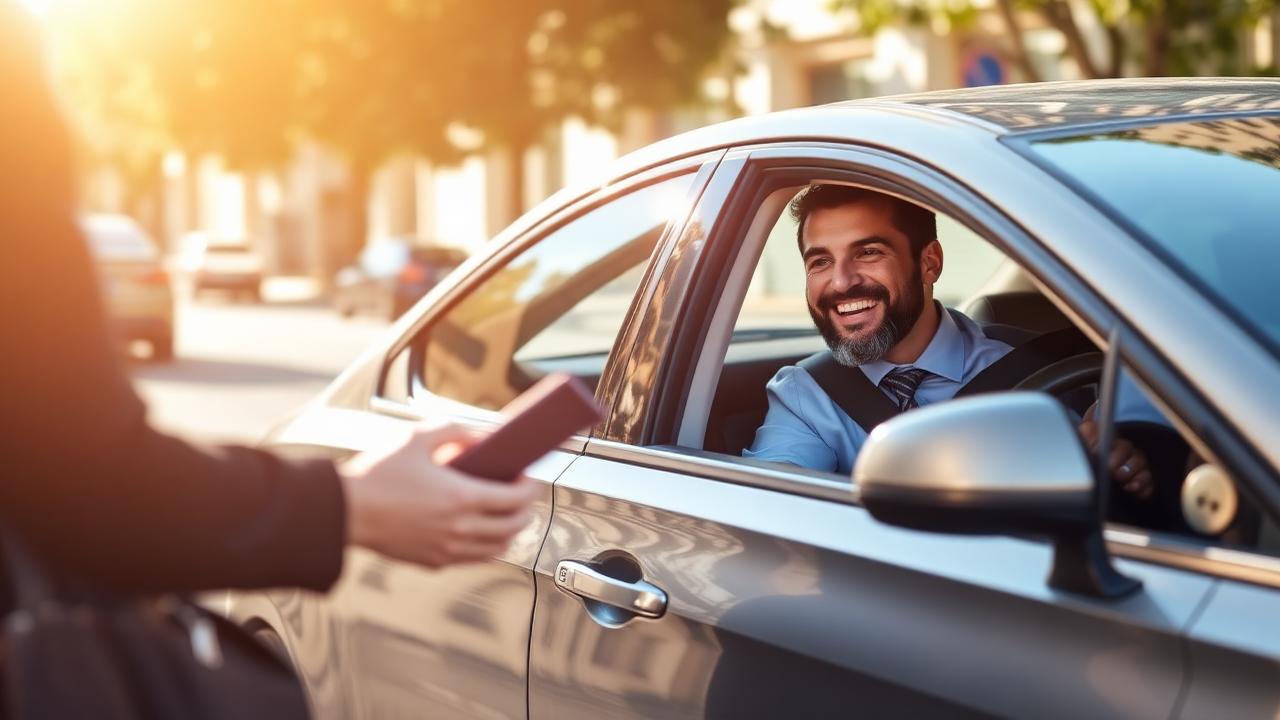 Driver picking up a passenger for a booked ride